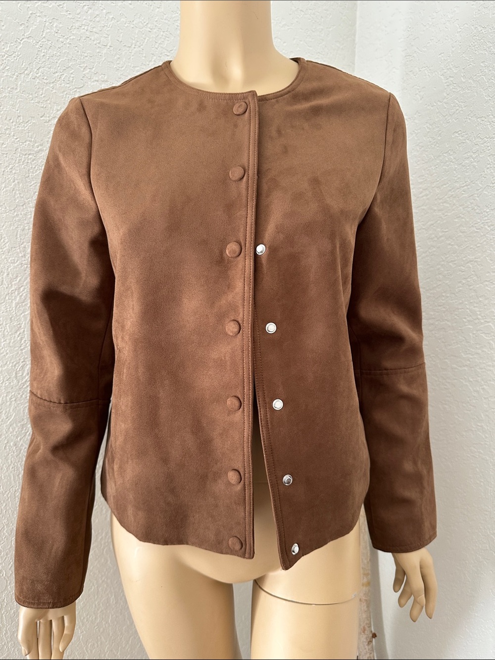 M&S Classic Brown Faux Suede Snap-Front Jacket NWOT
